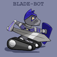 Robo-Blade Confuzzled Conbadge (art) by Musuko42 - cute, blade, badge, robot, con, confuzzled