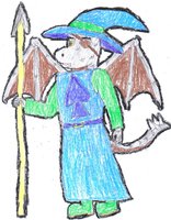 Lizard Wizard by UnstableSable - dragon, male, spear, fantasy, crayon, scalie, wizard, western dragon, wizard hat