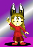 Kadi  by futiniano - bunny, female, big eyes, child, oc, non-anthro, bunny ears, simple background, red dress, bunny girl