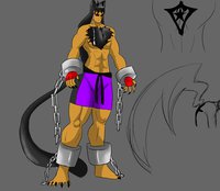 Razael Nomura - Red Tier Grand Champion by TheAmariaShadow - male, reference sheet, demon, tattoo, tan skin, nekomimi, martial artist