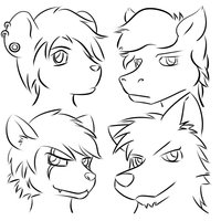 Furry heads practice (art) by Musuko42 - cat, wolf, horse, mouse