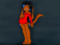 Laurel by DemonicDisaster - red, cat, cabbit, female, rabbit, glasses, shy, quiet