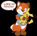 Foxy love his Pikachu Plushy 