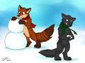 A fox, a wolf and a snow by RedFokz