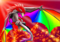 Rising Rainbow-Winged Dragon on a scorching war