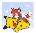 Foxy and his big Pikachu plush