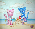 Ace and Amy lionheart playing on the beach by Acelionheart