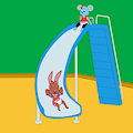 Katie & Amy going down the slide -By l1llily