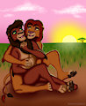 Simba and Kovu enjoying a sunset