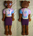 Cuddle-size anthro brown bear girl plush