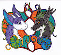 Stained Glass Style Couple's Badge Set: Mira and Orion