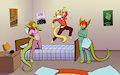Pillow fight at a sleepover, draw by Dragon_Kai