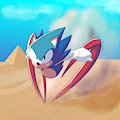 Sonic running in sand by Ravrous