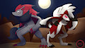 Zoroark & Midnight Lycanroc [Commission] by silverzure