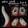 White wolf handpaws, feetpaws and tail