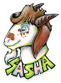 Sasha the goat -conbadge