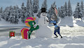 Ponlets builds a snowman