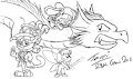Patreon Sketch: Steampunk Krimbles, Fairy with Sword, Tarri on Dragon