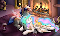Nightfall and Celestia by the Fireplace