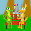 Croc y Cangurales comiendo helaldo