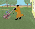 Fox Cub Mowing the Grass for Mom and Dad by moyomongoose