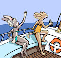 Old Oekaki: Girls on a Boat by Cattivino