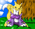 Gift Art: Renamon in purple workout clothing by MegaManstitch87
