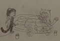 Sketch - Cathy and Icarus: Car washing by LittleTailsLover