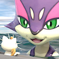 Meowth and the giant Purrloin from the ocean