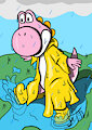 Pink Yoshi in raincoat