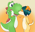 *Commission* Kissing Yoshi on his snoot by Jessotter
