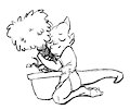an image of a kobold hugging a potted plant