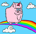 pink fluffy unicorn dancing on rainbows