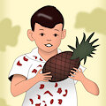 Boy holding a pineapple (vector retrace)