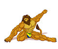 Anthro Muscled Lion - stretching?