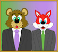 Al Bear and Dexter Fox singing in suits