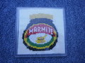 Marmite cross stitch coaster by KitsuneGemma