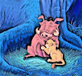 Pumbaa comforts a crying Simba after he tells him about his father