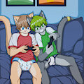 Shinko and Koro play video game by FelixSandcatKitten