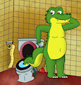 Doc Croc getting ready to go down the toilet.