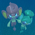[3D] Pansage and Pansear reaching for the surface