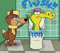 Loopy De Loop flushes Wally Gator down the toilet