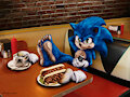 Sonic Showing Feet In Burger by superkubo