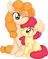 Pear Butter and Apple Bloom - Mother's Hug by CyanLightning