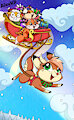 Animals on santa claus air sleigh (Big Art)