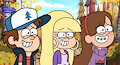 Dipper Pacifica and Mabel with a nervous grin