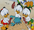 Huey, Dewey and Louie wearing swimming trunks on the beach by NicholasClavier