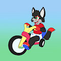 Lucky riding his tricycle by LuckyFoxxo