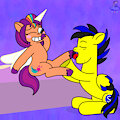 PonySeb 2.0 licking one of Sunny Starscout's hooves