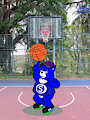 Classic Creative Bear playing basketball alone